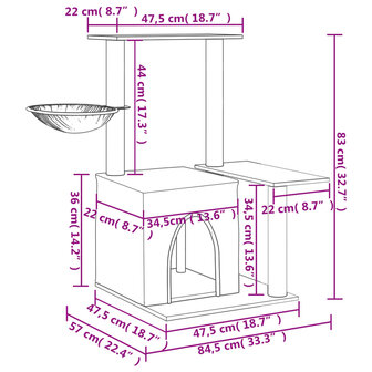 Kattenmeubel met sisal krabpalen 83 cm lichtgrijs 9