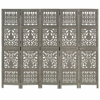 Kamerscherm 5 panelen handgesneden 200x165 cm mangohout grijs 5