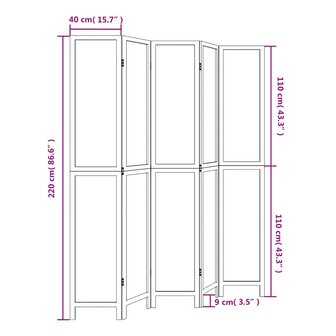 Kamerscherm met 5 panelen massief paulowniahout donkerbruin 8