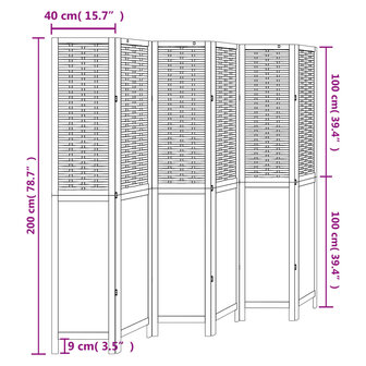 Kamerscherm met 6 panelen massief paulowniahout wit 8