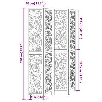 Kamerscherm met 4 panelen massief paulowniahout wit 8