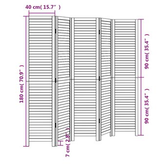 Kamerscherm met 5 panelen massief paulowniahout zwart 8