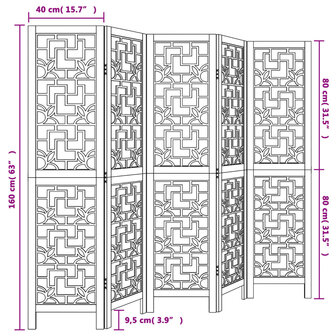 Kamerscherm met 5 panelen massief paulowniahout bruin 8