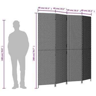 Kamerscherm 4 panelen poly rattan bruin 9