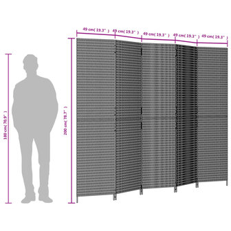 Kamerscherm 5 panelen poly rattan beige 9