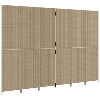 Kamerscherm 6 panelen poly rattan beige 4