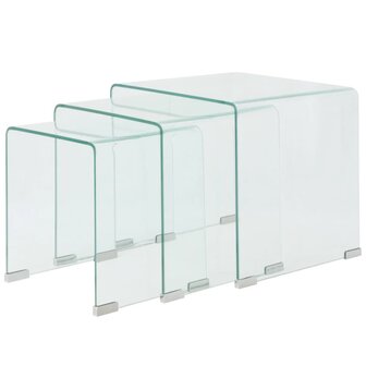 Bijzettafel set 3-dlg transparant gehard glas 1