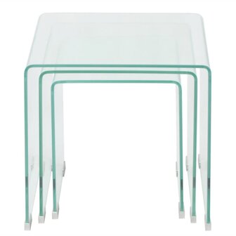 Bijzettafel set 3-dlg transparant gehard glas 2