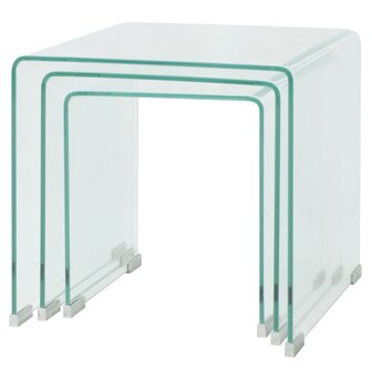 Bijzettafel set 3-dlg transparant gehard glas 3