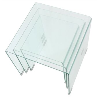 Bijzettafel set 3-dlg transparant gehard glas 4