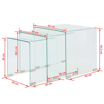 Bijzettafel set 3-dlg transparant gehard glas 7