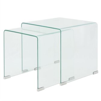 Bijzettafel set 2-dlg transparant gehard glas 1