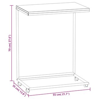 Bijzettafel met wieltjes 55x35x70 cm bewerkt hout wit 6