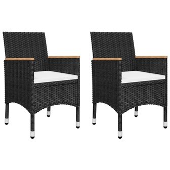 3-delige Bistroset poly rattan en gehard glas zwart 3