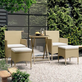 5-delige Bistroset poly rattan en gehard glas beige 1