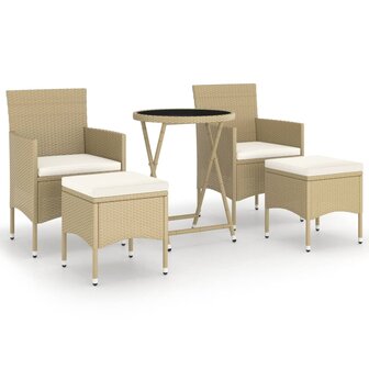 5-delige Bistroset poly rattan en gehard glas beige 2