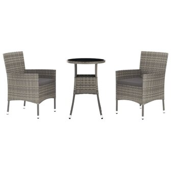 3-delige Bistroset met kussens poly rattan grijs 2