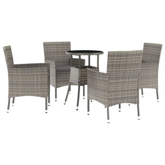 5-delige Bistroset met kussens poly rattan grijs 2