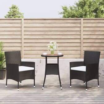 3-delige Bistroset met kussens poly rattan zwart 1