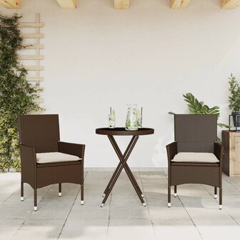 3-delige Bistroset met kussens poly rattan en glas bruin 1