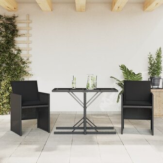 3-delige Bistroset met kussens poly rattan zwart 1