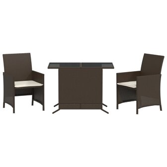 3-delige Bistroset met kussens poly rattan bruin 2