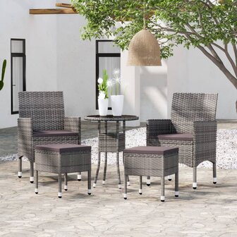 5-delige Loungeset poly rattan grijs 1