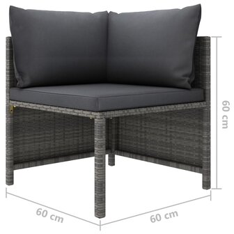 3-delige Loungeset met kussens poly rattan grijs 10