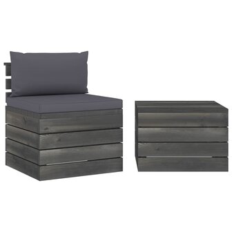 2-delige Loungeset met kussens pallet massief grenenhout 1