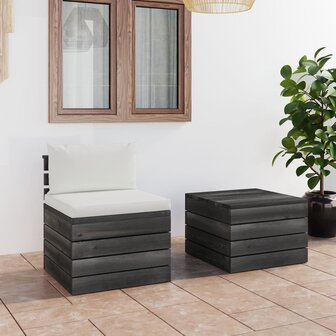 2-delige Loungeset met kussens pallet massief grenenhout 1