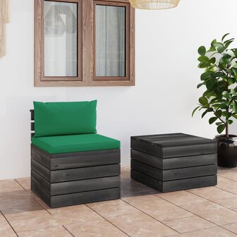 2-delige Loungeset met kussens pallet massief grenenhout 1