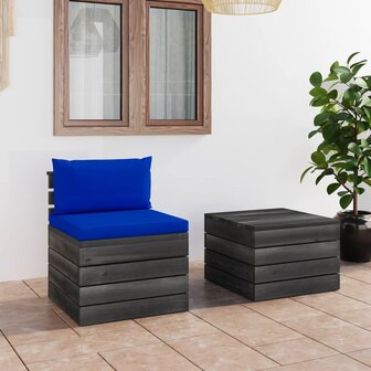 2-delige Loungeset met kussens pallet massief grenenhout 1