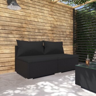 2-delige Loungeset met kussens poly rattan zwart 1