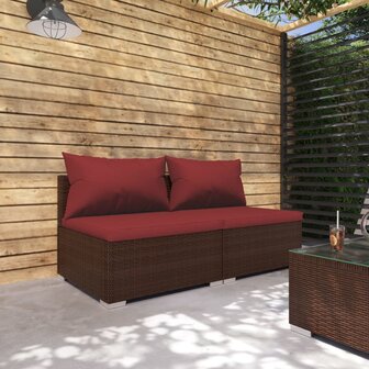 2-delige Loungeset met kussens poly rattan bruin 1