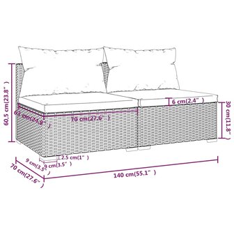 2-delige Loungeset met kussens poly rattan bruin 5