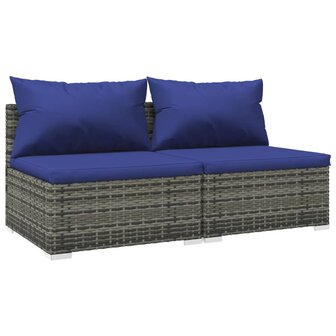 2-delige Loungeset met kussens poly rattan grijs 2