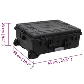 Flightcase op wieltjes 63x50x23 cm PP zwart 11