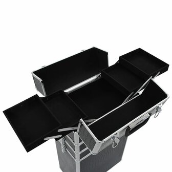 Make-up trolley aluminium zwart met krokodillenpatroon 7