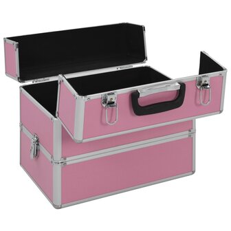 Make-up koffer 37x24x35 cm aluminium roze 5