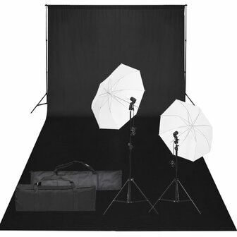 Fotostudioset met verlichtingsset en achtergrond 1