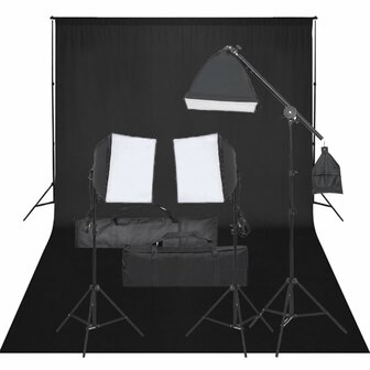 Fotostudioset met verlichtingsset en achtergrond 1