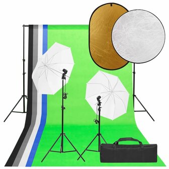 Fotostudioset met verlichtingsset, achtergrond en reflector 1