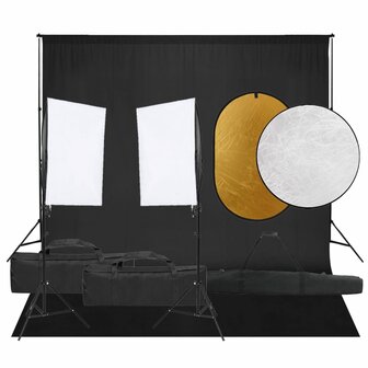 Fotostudioset met verlichtingsset, achtergrond en reflector 1