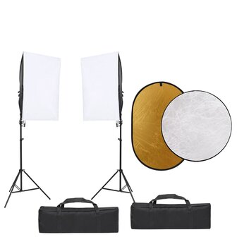 Fotostudioset met verlichtingsset, achtergrond en reflector 1