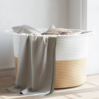 Wasmand &Oslash; 55x36 cm katoen beige en wit 1