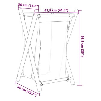 Wasmand 41,5x36x63,5 cm bamboe cr&egrave;mewit 9