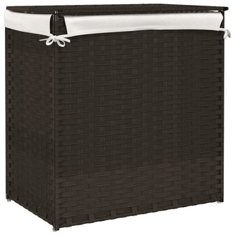 Wasmand met 2 vakken 53x35x57 cm poly rattan donkerbruin 6