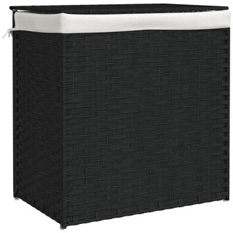 Wasmand met 2 vakken 53x35x57 cm poly rattan zwart 2