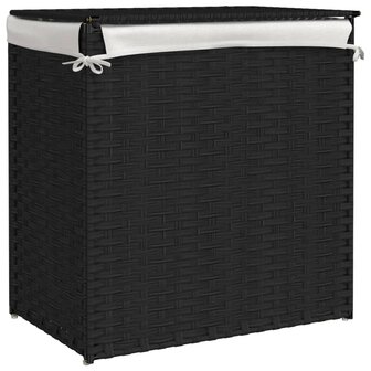 Wasmand met 2 vakken 53x35x57 cm poly rattan zwart 6