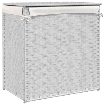 Wasmand met 2 vakken 53x35x57 cm poly rattan wit 6